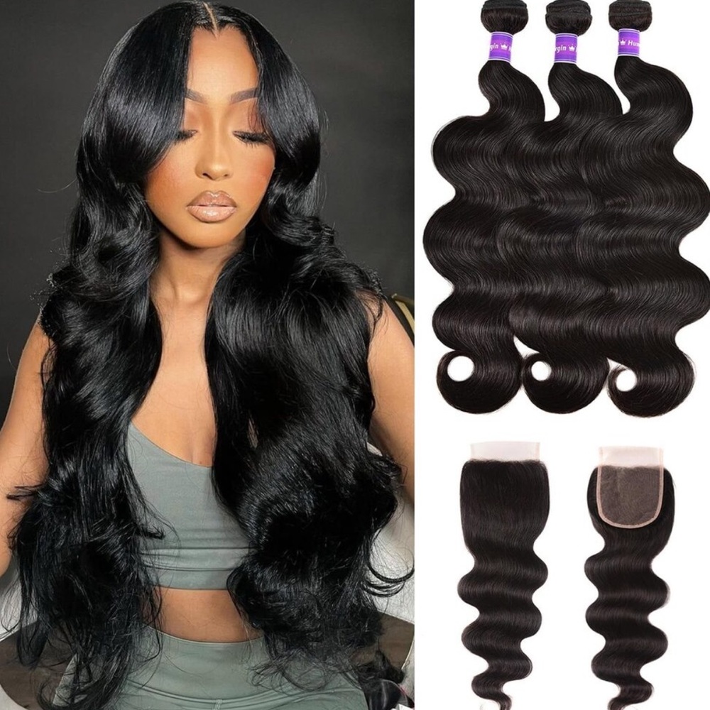 Human Hair Bundles w/ Closure Free Part (20 22 24+18) Body Wave 3 Bundles *NEW*